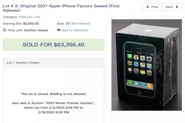 初代iPhone逾6.3萬美元拍賣價(jià)賣出。