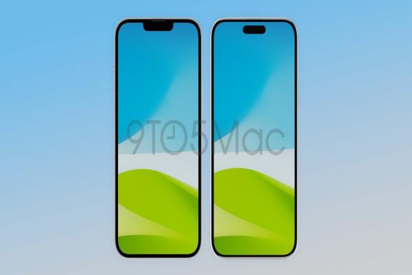 平價版iPhone15Plus（右）改成動態(tài)島的挖孔螢幕設計，與iPhone14Plus相比，邊框變得更窄。