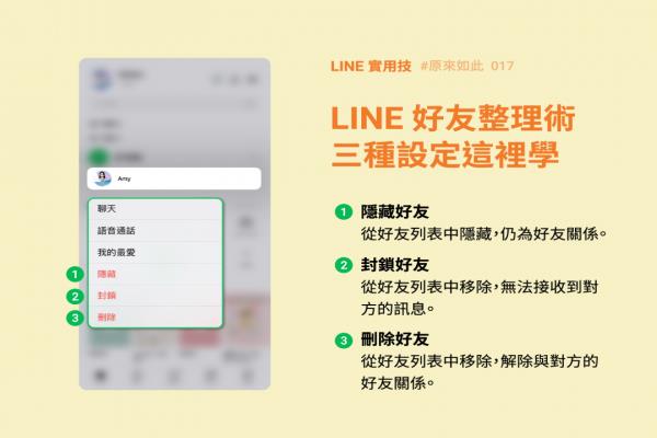 LINE“好友整理術(shù)”大公開！一張圖搞懂刪除、隱藏、封鎖差在哪